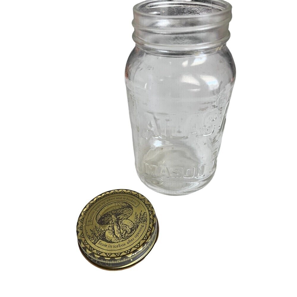 Double Embossed Mason Jar Atlas  Canning Jar Clear Glass Vintage Mushroom Lid